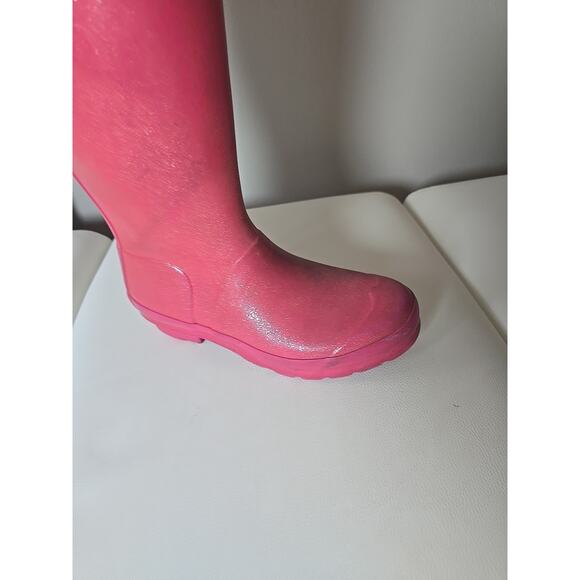 Hunter Pink Gloss Rain Tall Boot Limited Sparkle Edition Size 4 Womens Winter - Picture 14 of 16